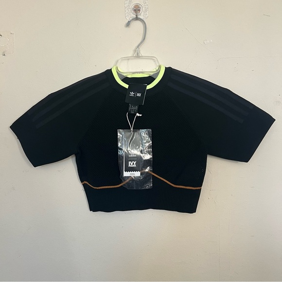 BEYONCE & ADIDAS Collab IVY PARK Knit Crop Top Stretch Black Lime Green NWT Sz M - Picture 4 of 15